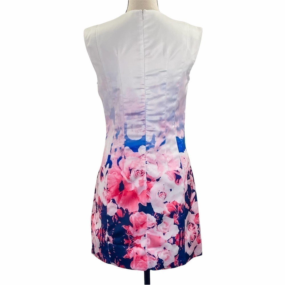 OMBRE White Floral Sleeveless Mini Sheath Dress - Picture 2 of 11